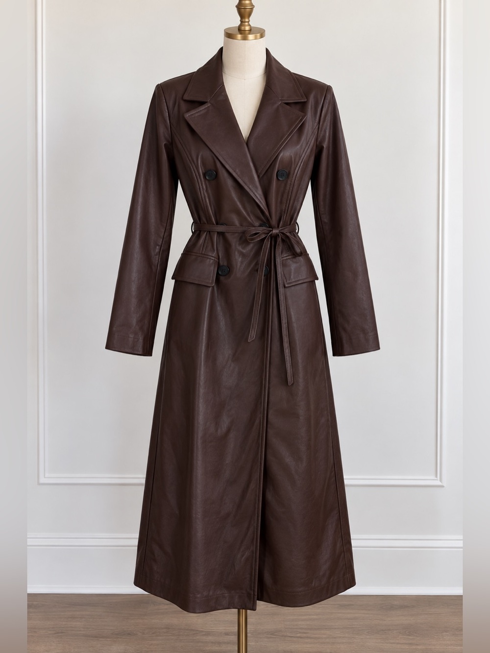 AVEC LES FILLES Dark brown faux leather trench coat. Brand new with tag